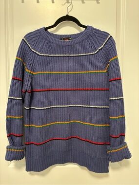 Men's Lavender Crewneck Sweater with Multicolor Stripe Accents